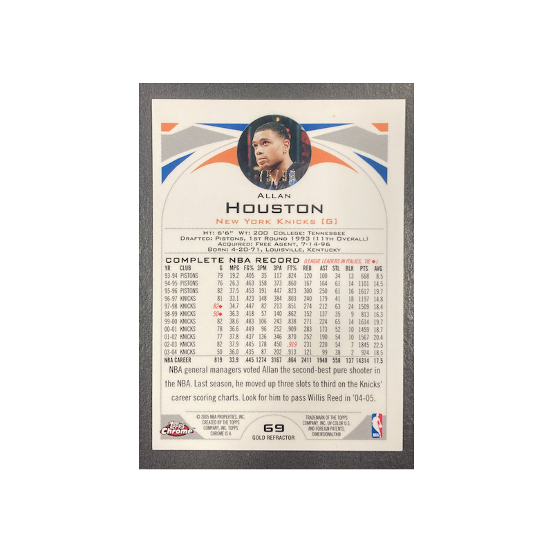 ALLAN HOUSTON 2004-05 TOPPS CHROME GOLD REFRACTOR 75/99