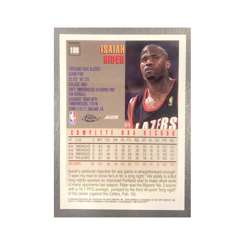ISAIAH RIDER 1997-98 TOPPS CHROME REFRACTOR - 190