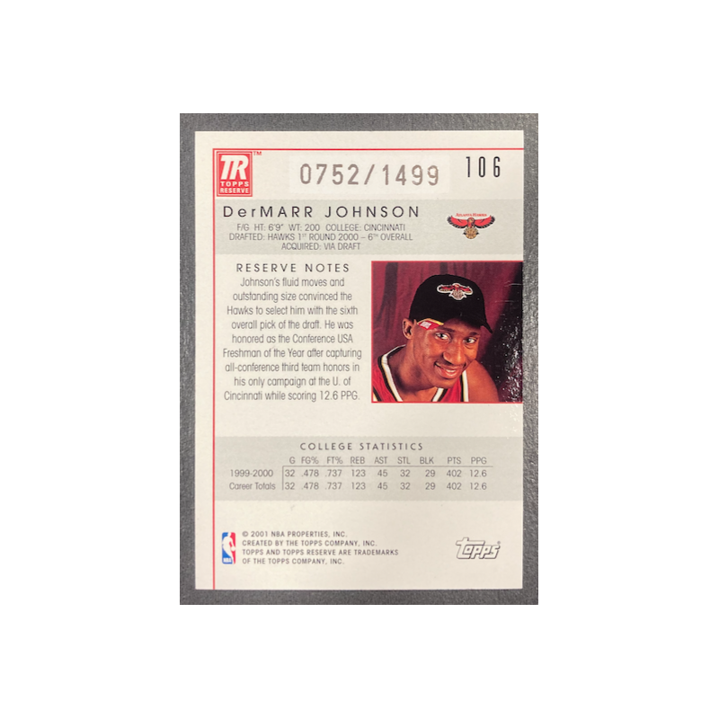DerMarr JOHNSON 2000-01 TOPPS RESERVE ROOKIE 752/1499