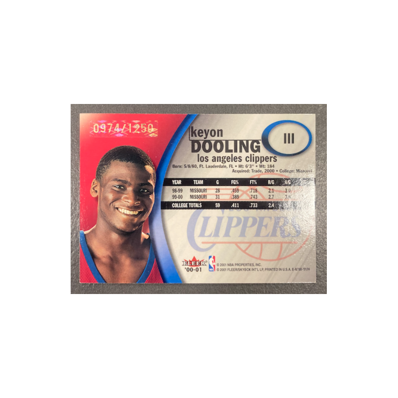 KEYON DOOLING 2000-01 SKYBOX E-X ROOKIE 974/1250