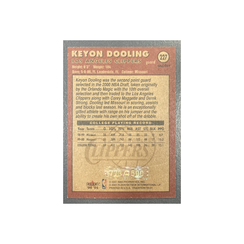 KEYON DOOLING 2000-01 FLEER GLOSSY ROOKIE 773/1500