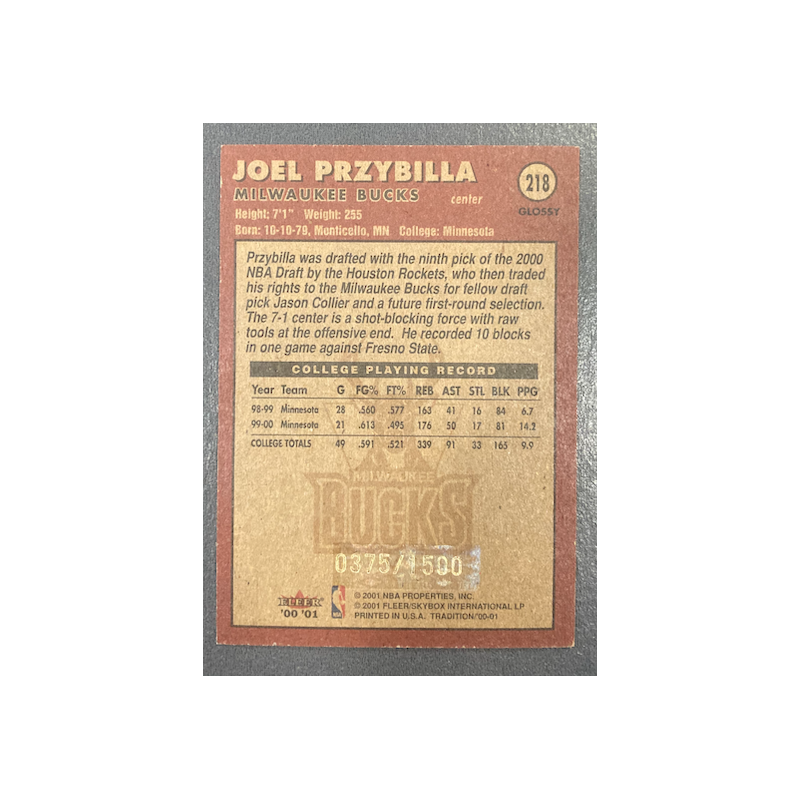 JOEL PRZYBILLA 2000-01 FLEER GLOSSY ROOKIE 375/1500