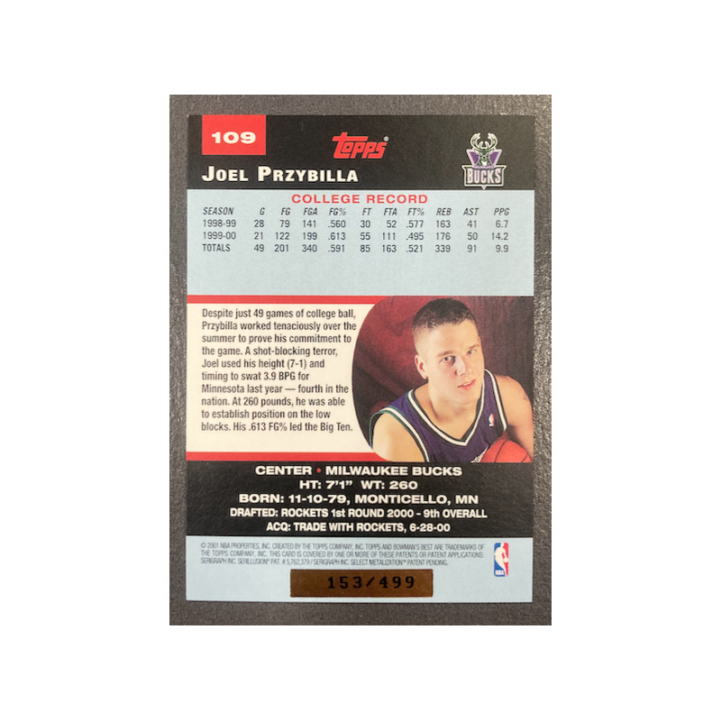 JOEL PRZYBILLA 2000-01 BOWMAN'S BEST ROOKIE 153/499