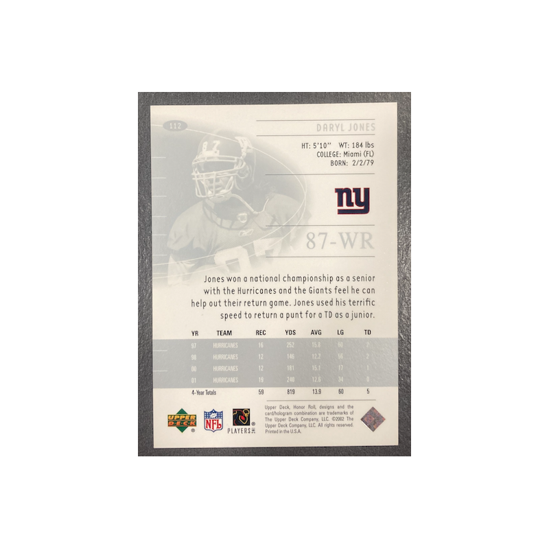 DARYL JONES 2002 UPPER DECK HONOR ROLL ROOKIE 0045/1375
