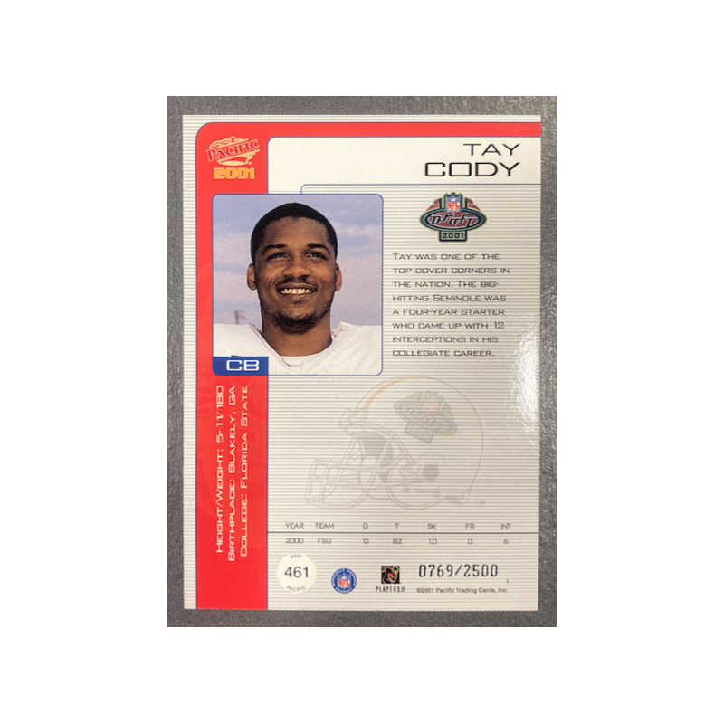 TAY CODY 2001 PACIFIC ROOKIE 769/2500