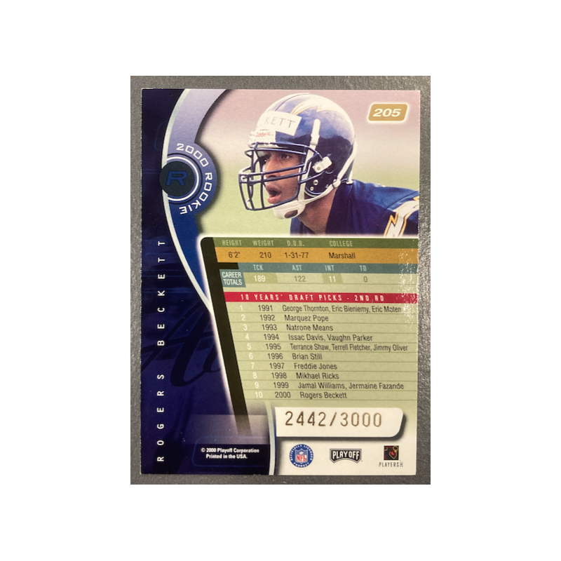 ROGERS BECKETT 2000 PLAYOFF ABSOLUTE ROOKIE 2442/3000 - EXMT CONDITION