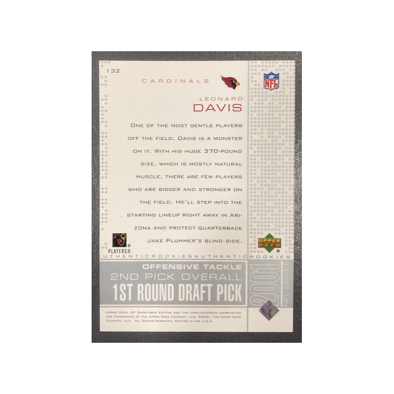 LEONARD DAVIS 2001 UD SP GAME USED EDITION ROOKIE 217/500
