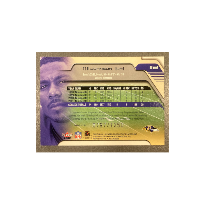 RON JOHNSON 2002 FLAIR ROOKIE 797/1450
