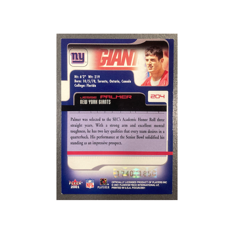 JESSE PALMER 2001 FLEER FOCUS ROOKIE 1740/1850 - EXMT CONDITION