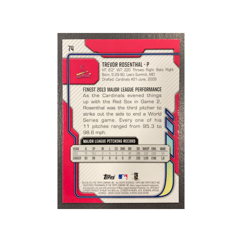 TREVOR ROSENTHAL 2014 TOPPS FINEST 74