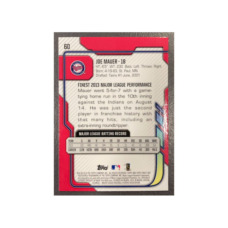 JOE MAUER 2014 TOPPS FINEST 60