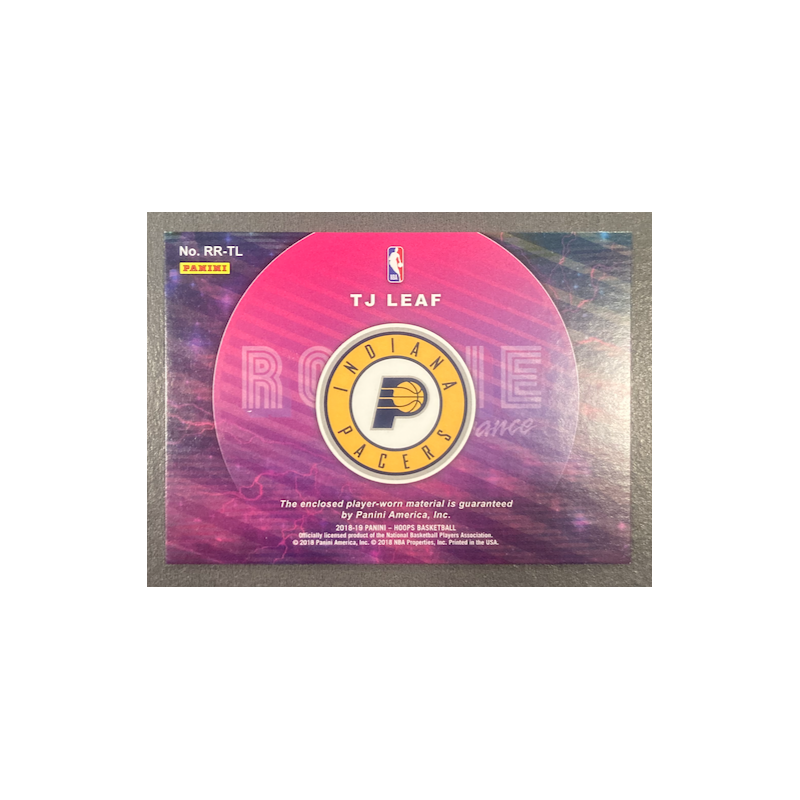 T J LEAF 2018-19 PANINI HOOPS ROOKIE REMEMBRANCE JERSEY