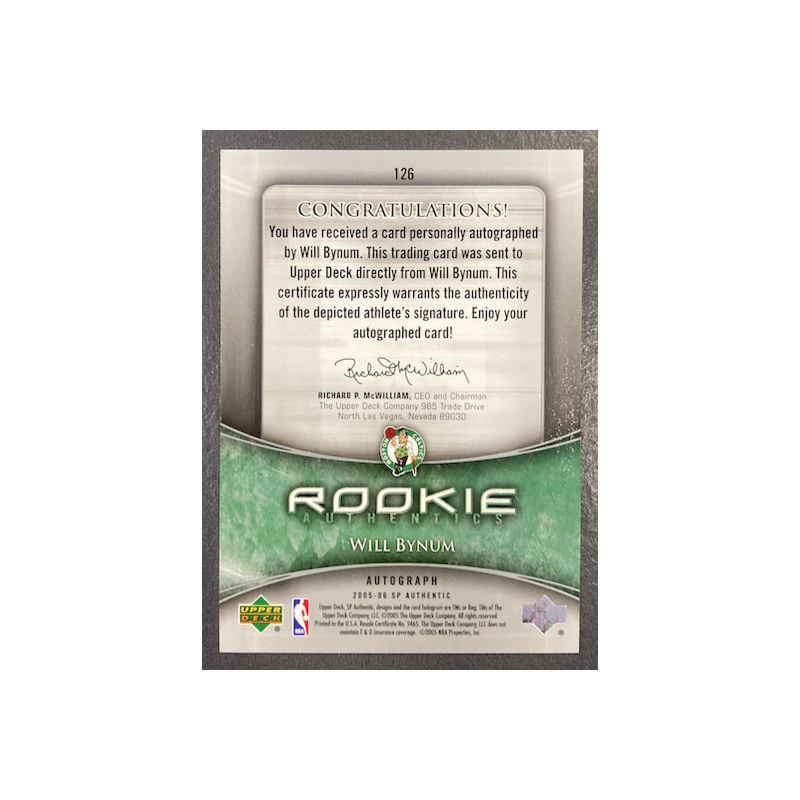 WILL BYNUM 2005-06 UD SP AUTHENTIC ROOKIE AUTO 1290/1299