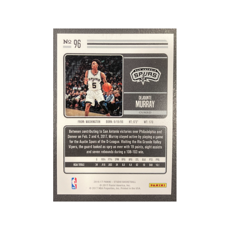 DEJOUNTAY MURRAY 2016-17 PANINI STUDIO ROOKIE