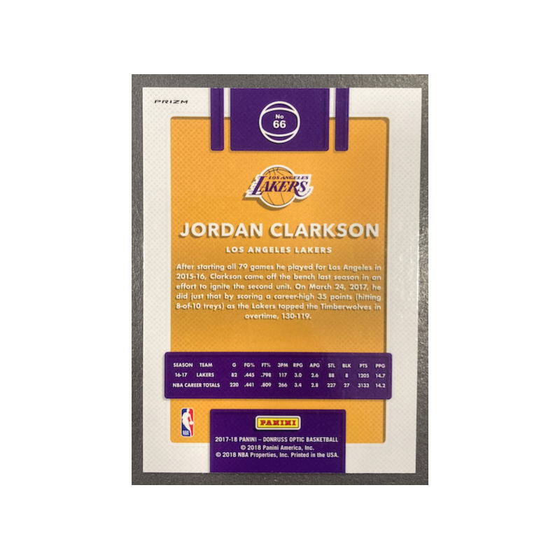 JORDAN CLARKSON 2017-18 DONRUSS OPTIC FASTBREAK HOLO PRIZM