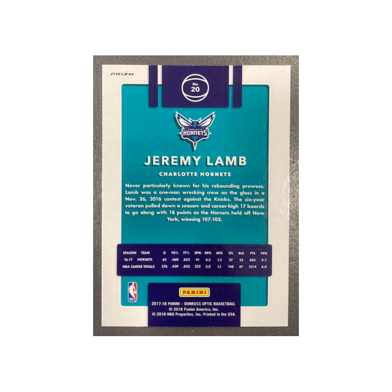 JEREMY LAMB 2017-18 DONRUSS OPTIC FASTBREAK HOLO PRIZM
