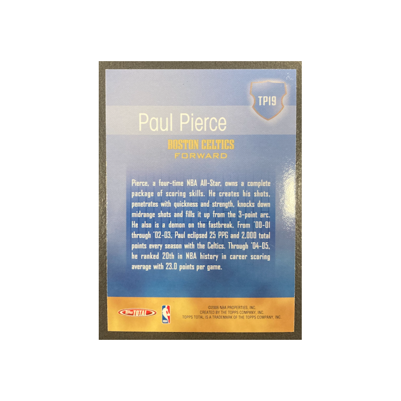 PAUL PIERCE 2005-06 TOPPS TOTAL PERFORMANCE TP19