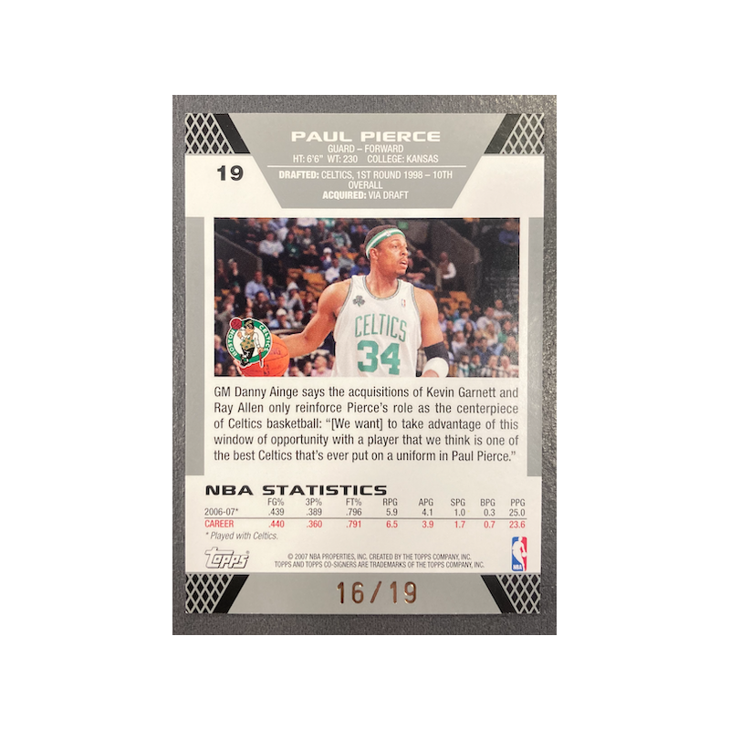 PIERCE / ALLEN 2007-08 TOPPS CO-SIGNERS GOLD GREEN FOIL 16/19