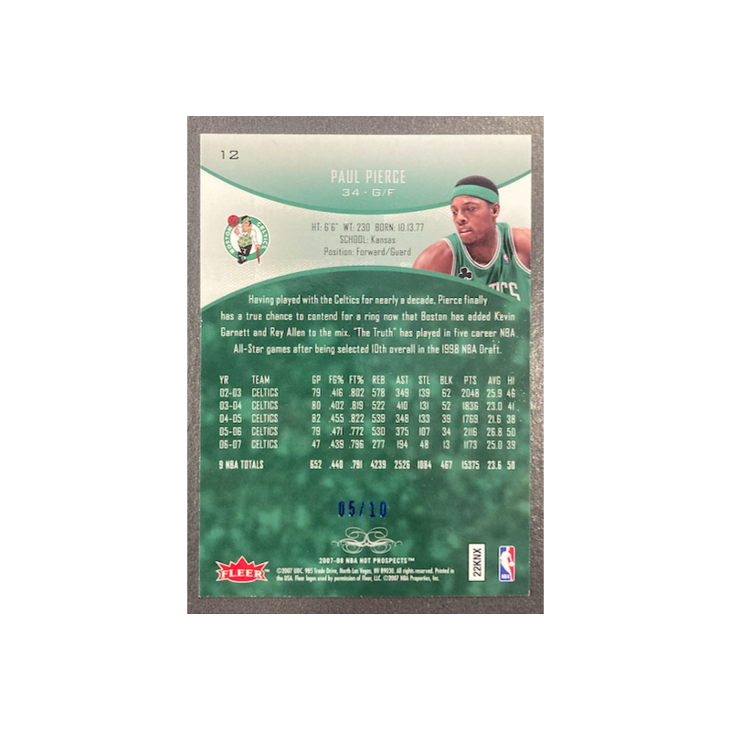PAUL PIERCE 2007-08 FLEER HOT PROSPECTS BLUE 05/10