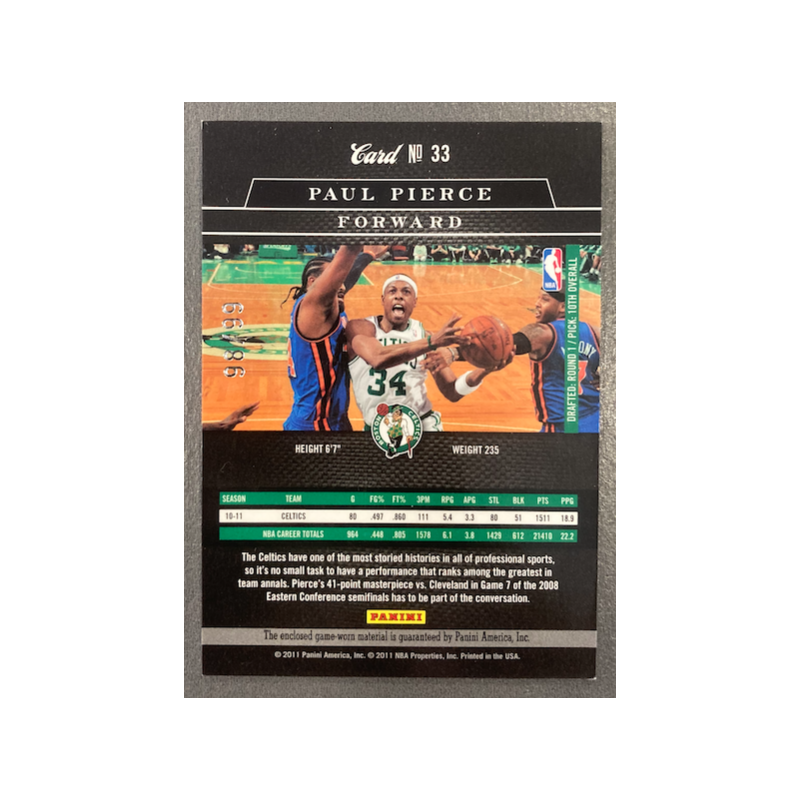 PAUL PIERCE 2010-11 PANINI ELITE BLACK BOX MATERIALS 98/99