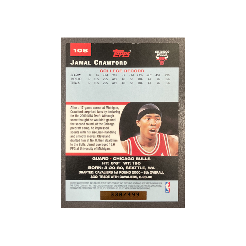 JAMAAL CRAWFORD 2000-01 BOWMAN BEST ROOKIE 330/499
