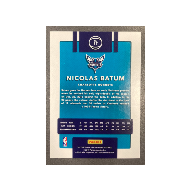 NICOLAS BATUM 2017-18 PANINI DONRUSS PRESS PROOF BLACK 1/1