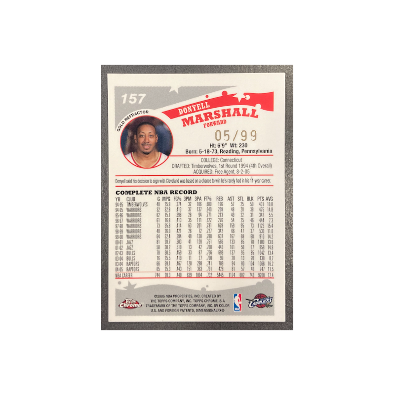 DONYELL MARSHALL 2005-06 TOPPS CHROME GOLD REFRACTOR 05/99