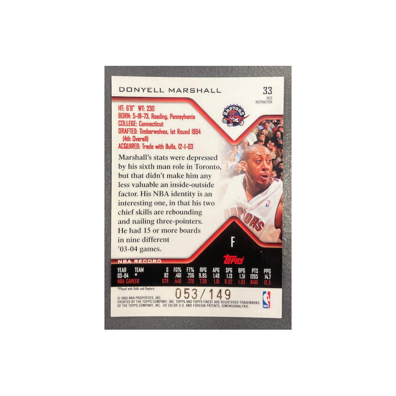 DONYELL MARSHALL 2004-05 TOPPS FINEST RED REFRACTOR 53/149
