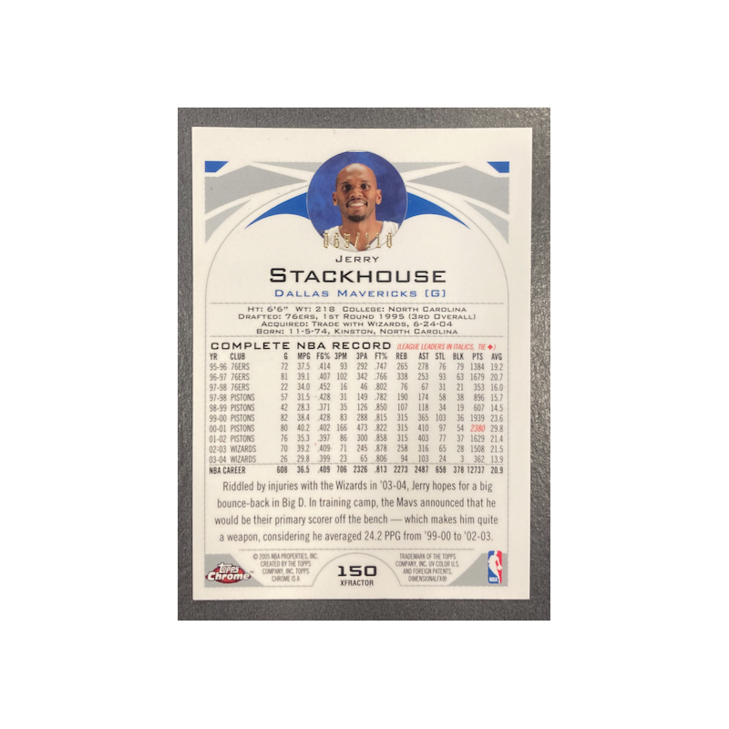 JERRY STACKHOUSE 2004-05 TOPPS CHROME X-FRACTOR 069/110