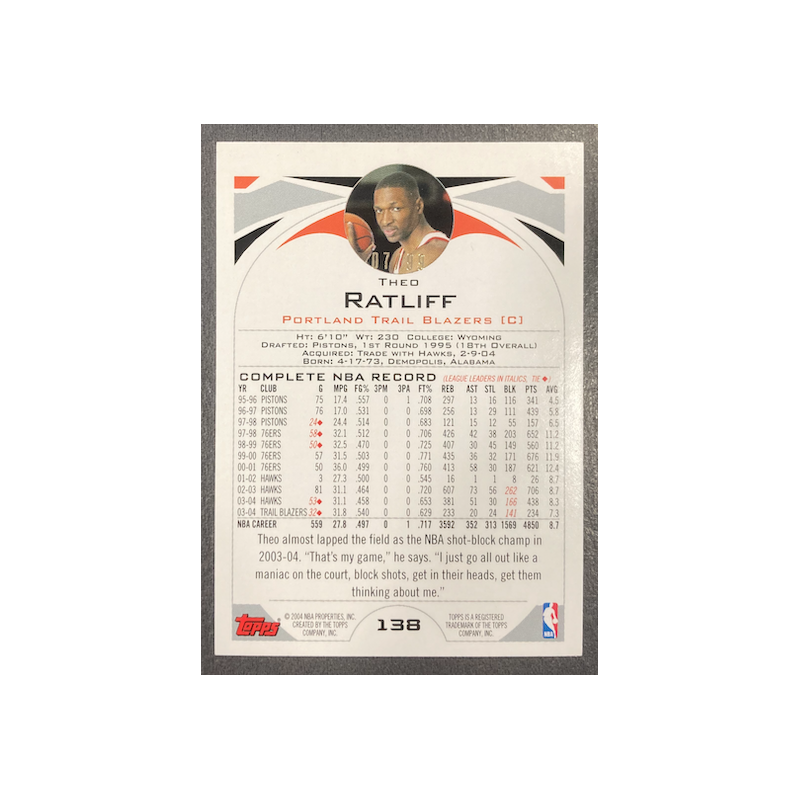 THEO RATLIFF 2004-05 TOPPS GOLD 07/99