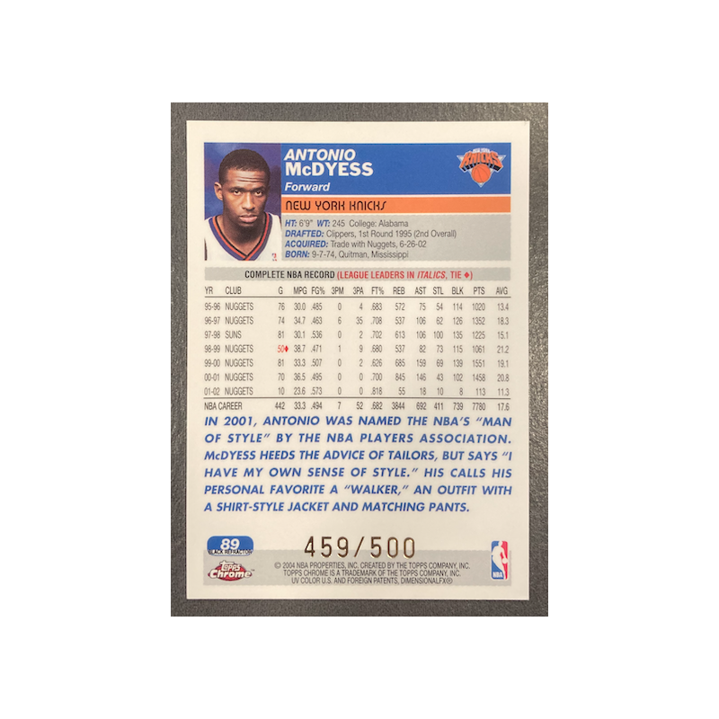 ANTONIO McDYESS 2003-04 TOPPS CHROME REFRACTOR BLACK 459/500