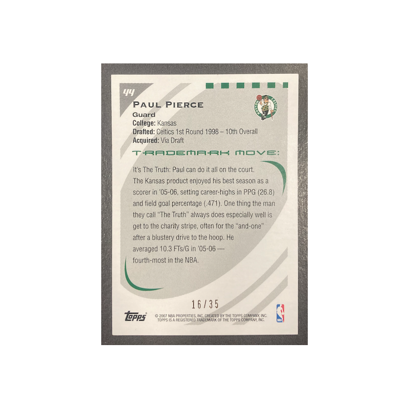 PAUL PIERCE 2006-07 TOPPS TRADEMARK MOVES WOOD RED 16/35
