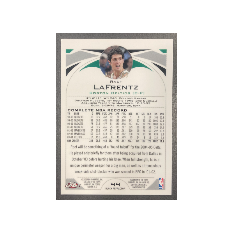 RAEF LAFRENTZ 2004-05 TOPPS CHROME BLACK REFRACTOR 304/500