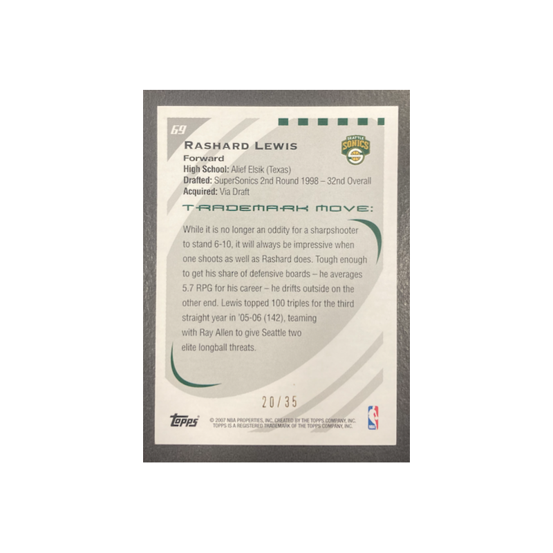 RASHARD LEWIS 2006-07 TOPPS TRADEMARK MOVES WOOD RED 20/35