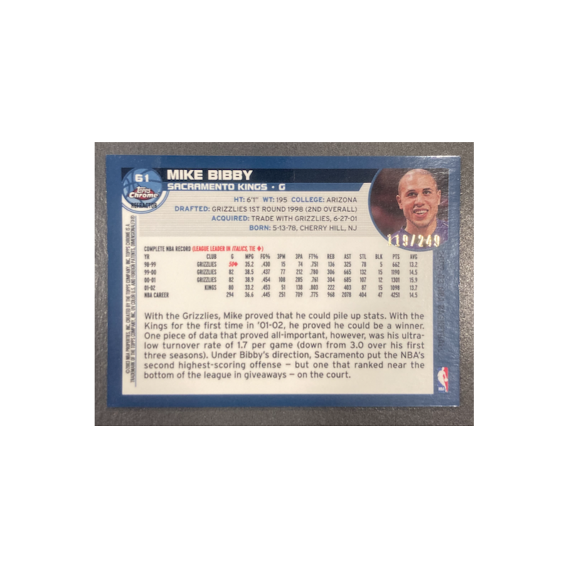 MIKE BIBBY 2002-03 TOPPS CHROME REFRACTOR WHITE BORDER 119/249