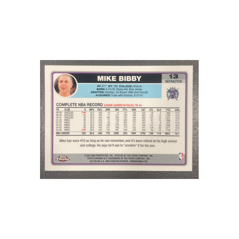 MIKE BIBBY 2006-07 TOPPS CHROME REFRACTOR 13