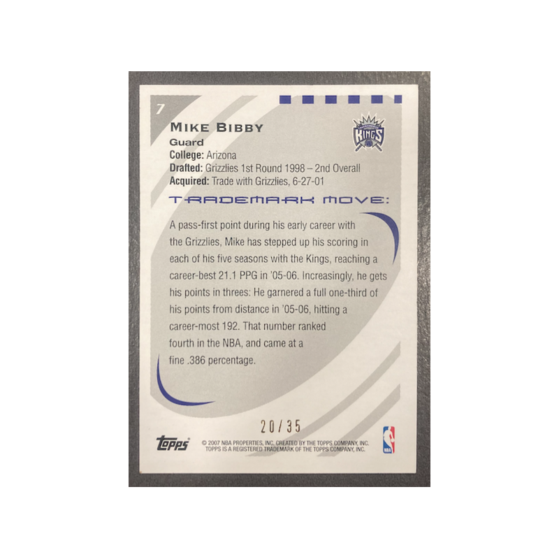 MIKE BIBBY 2006-07 TOPPS TRADEMARK MOVES WOOD RED 20/35