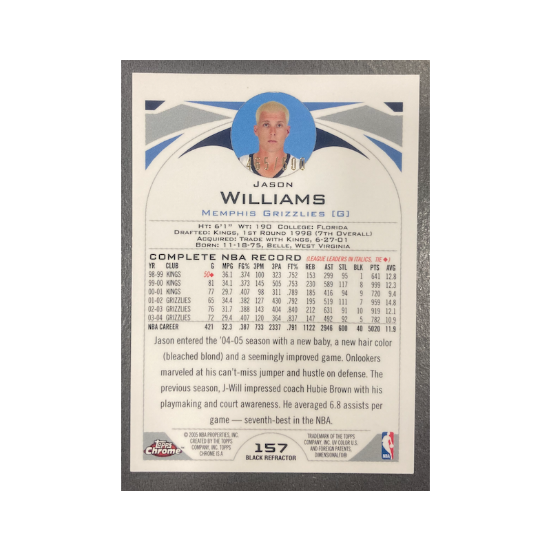 JASON WILLIAMS 2004-05 TOPPS CHROME BLACK REFRACTOR 465/500