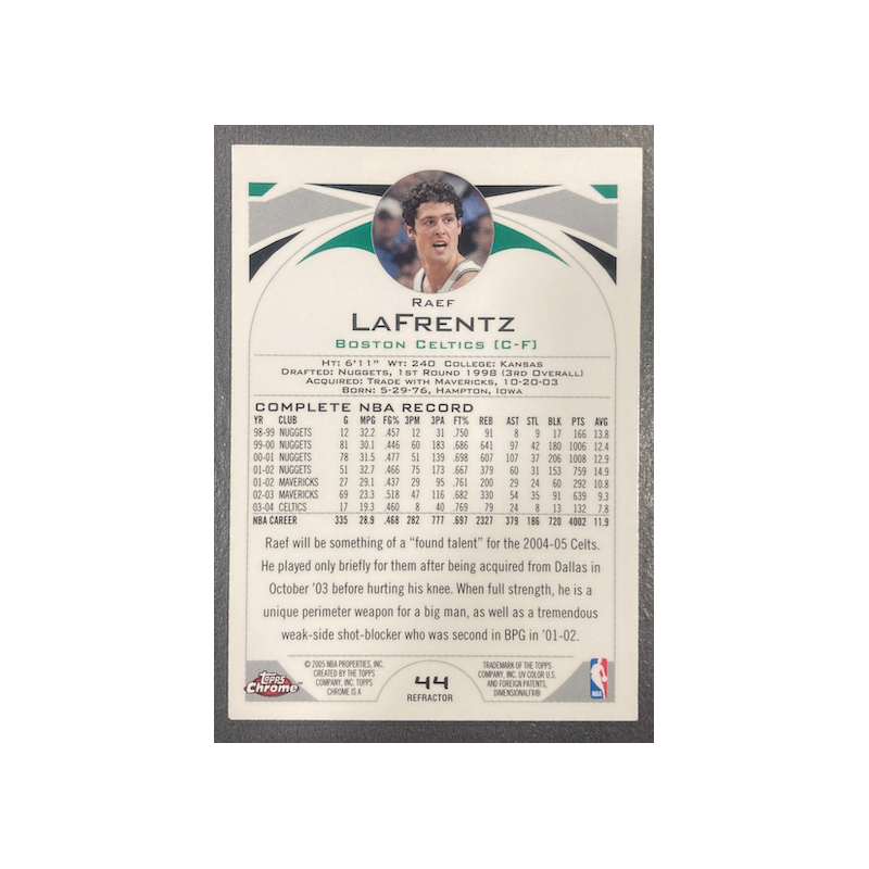 RAEF LAFRENTZ 2004-05 TOPPS CHROME REFRACTOR 44