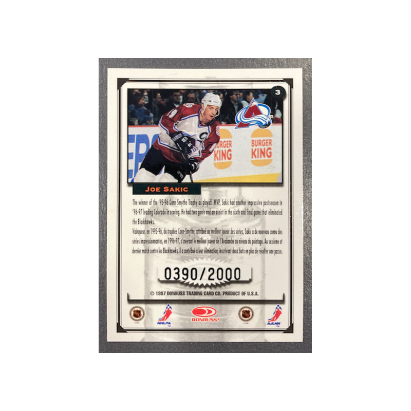 JOE SAKIC 1997 DONRUSS STANLEY CUP SCRAPBOOK 0390/2000