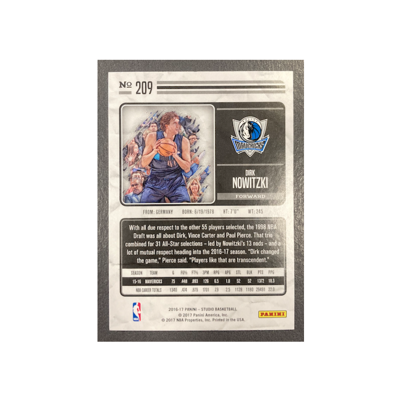 DIRK NOWITZKI 2016-17 PANINI STUDIO SKETCH CARD SP