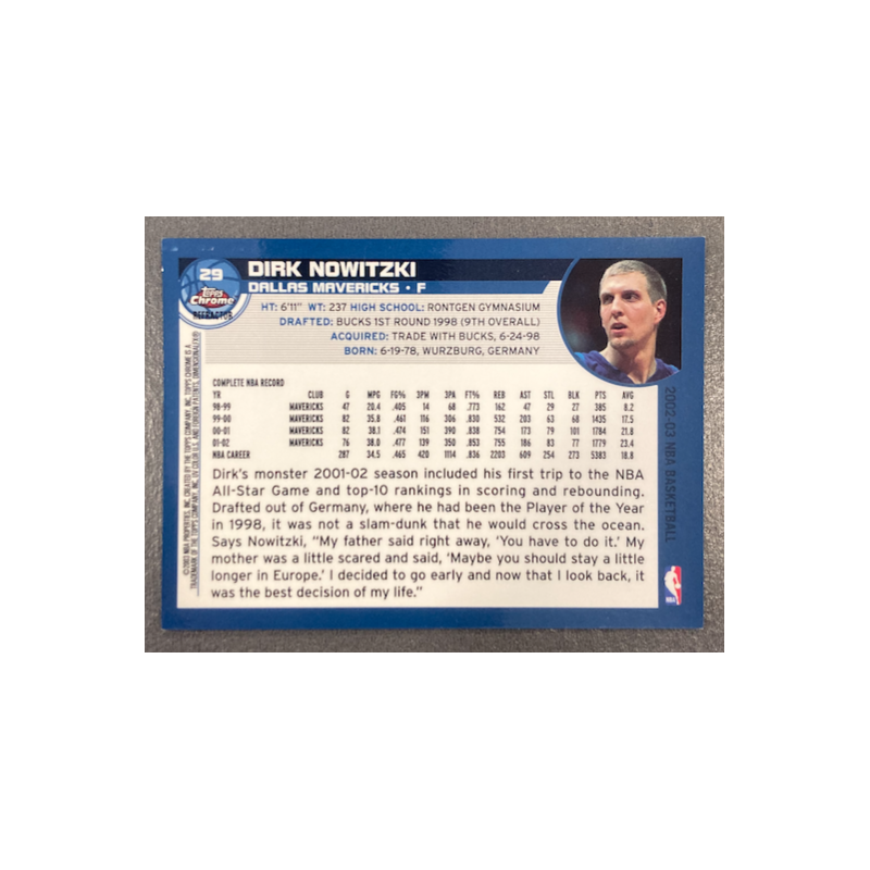 DIRK NOWITZKI 2002-03 TOPPS CHROME REFRACTOR 29