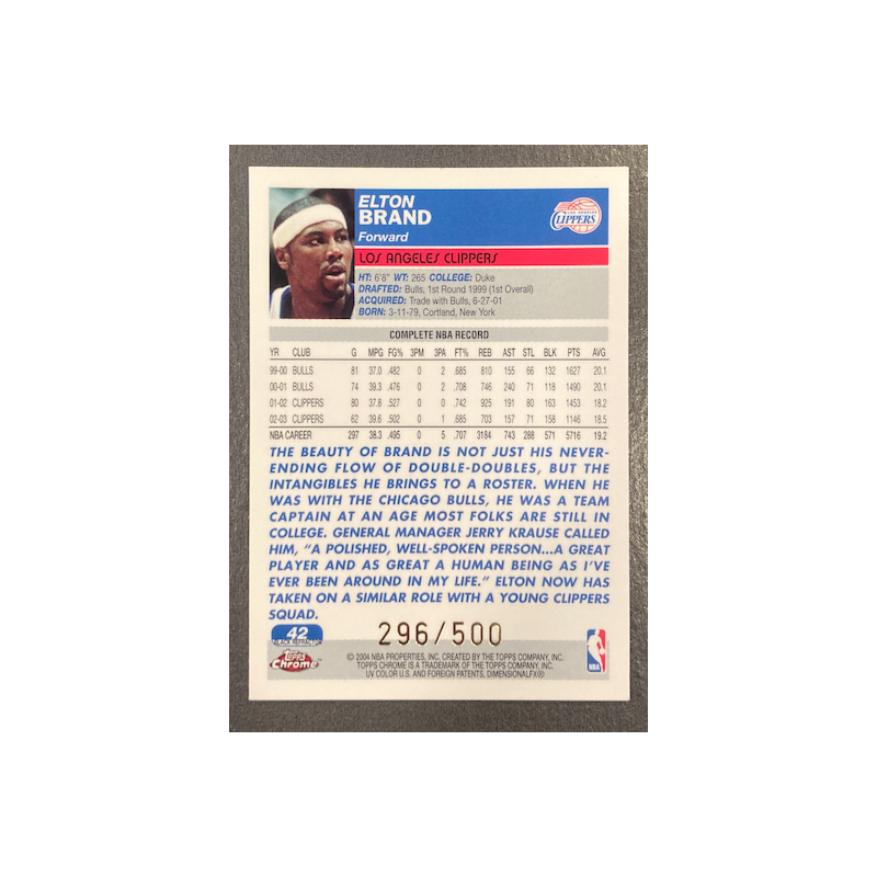 ELTON BRAND 2003-04 TOPPS CHROME BLACK REFRACTOR 296/500