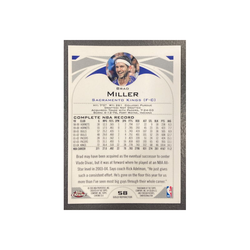 BRAD MILLER 2004-05 TOPPS CHROME GOLD REFRACTOR 70/99