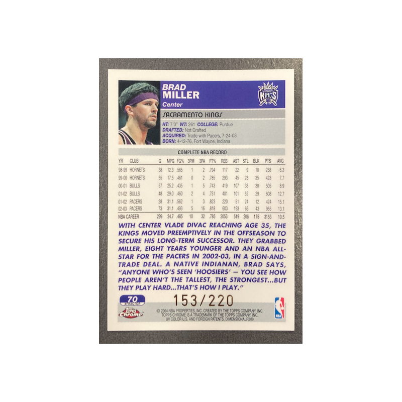 BRAD MILLER 2003-04 TOPPS CHROME X-FRACTOR 153/220