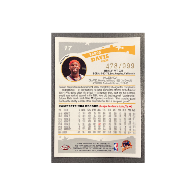BARON DAVIS 2005-06 TOPPS CHROME REFRACTOR 478/999