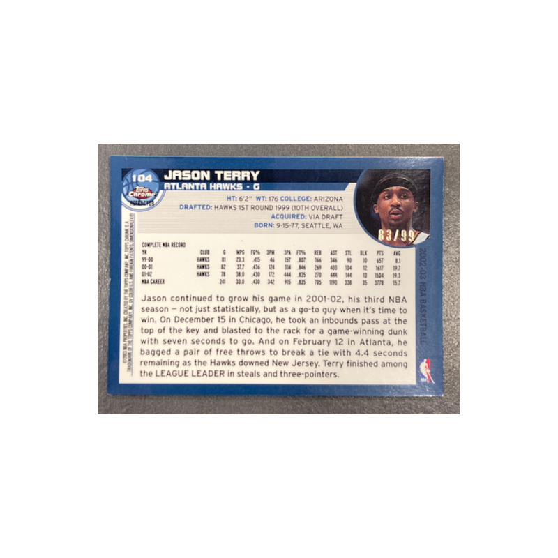 JASON TERRY 2002-03 TOPPS CHROME BLACK BORDER REFRACTOR 83/99