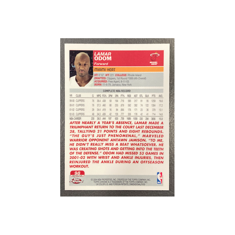 LAMAR ODOM 2003-04 TOPPS CHROME REFRACTOR 98