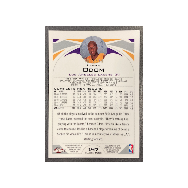 LAMAR ODOM 2004-05 TOPPS CHROME BLACK REFRACTOR 267/500