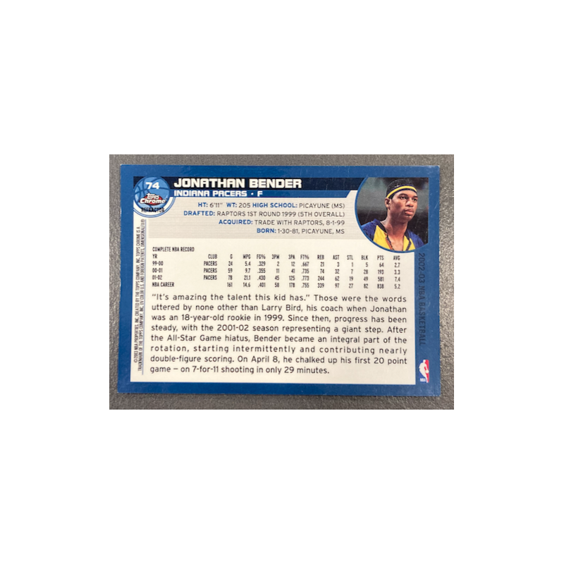 JONATHAN BENDER 2002-03 TOPPS CHROME REFRACTOR 74